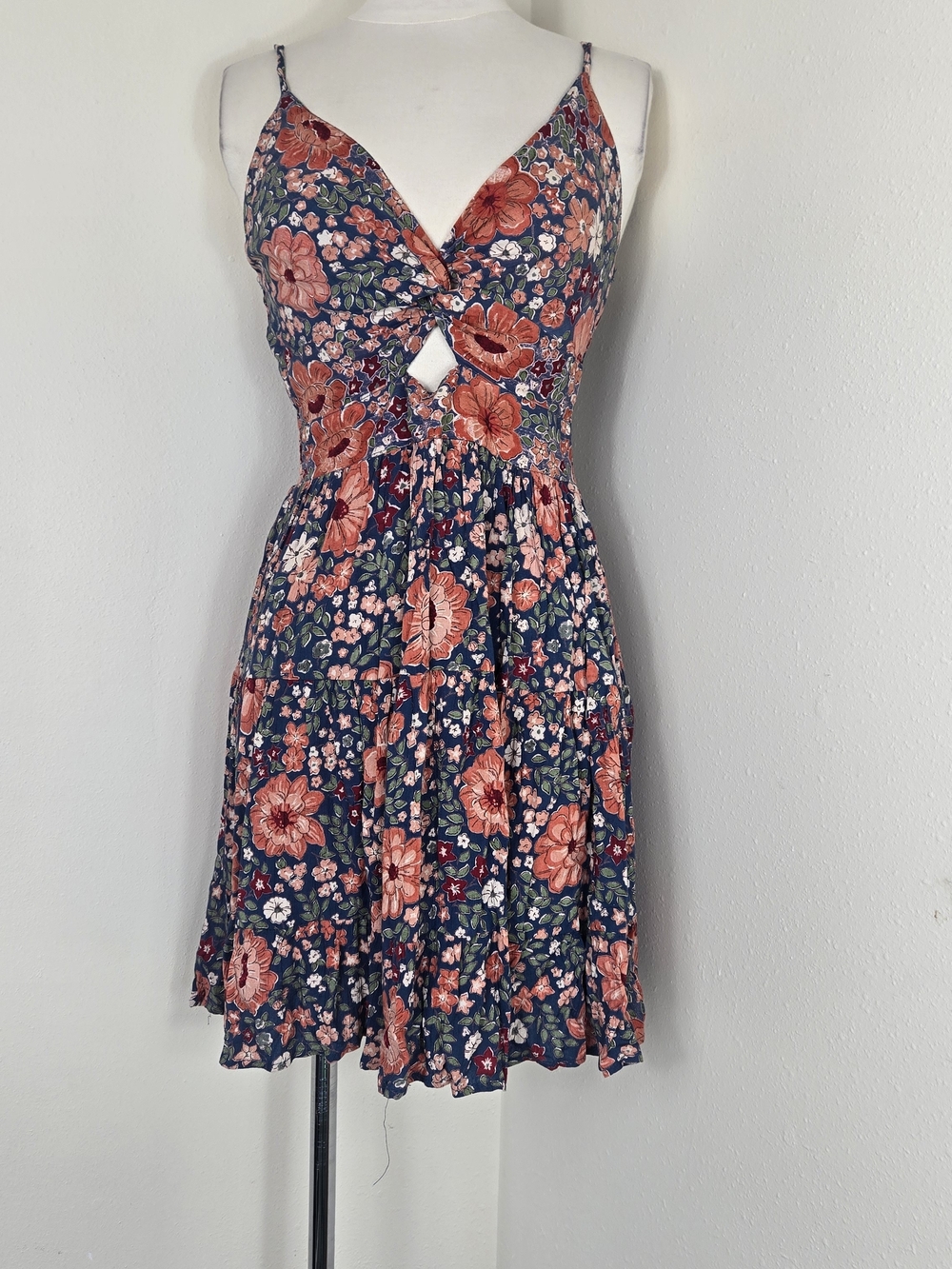 Angie Navy Floral Mini Dress with Coral Flowers